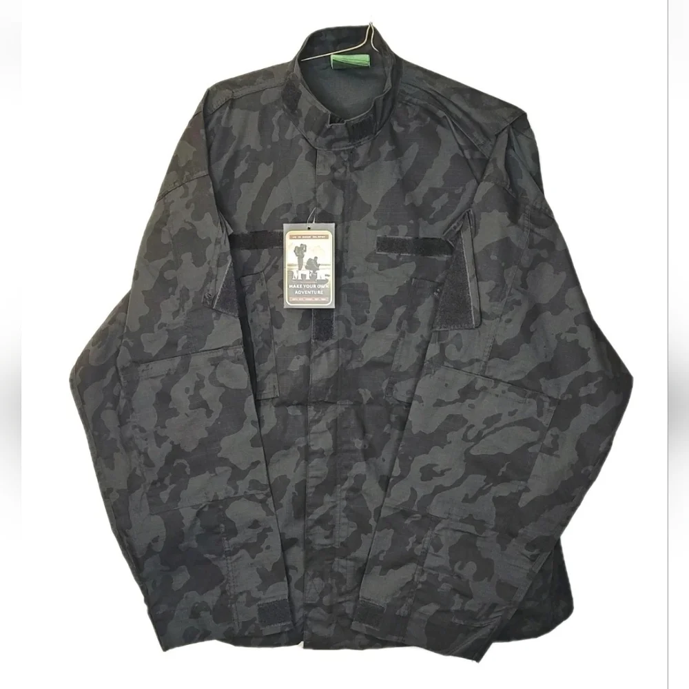 US Military Field Combat Jacket Men XXL ACU Rip Stop Canvas Black Night Camo Nwt
